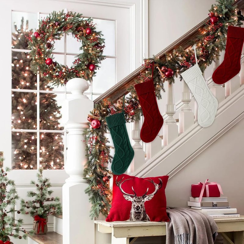 Personalized Christmas Stocking,18 Inches Knit Christmas Stockings,Knit Stockings Christmas,Large Size Cable Knitted Stocking for Gifts and Fireplace Christmas Holiday Party Decoration (Red)