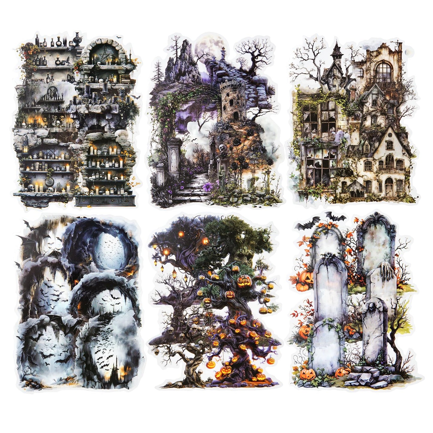 AuriicLeaf Gothic PET Sticker Set, 60PCS Abandoned City Theme Stickers for Scrapbooking, Journaling, DIY Crafts and Planner Supplies