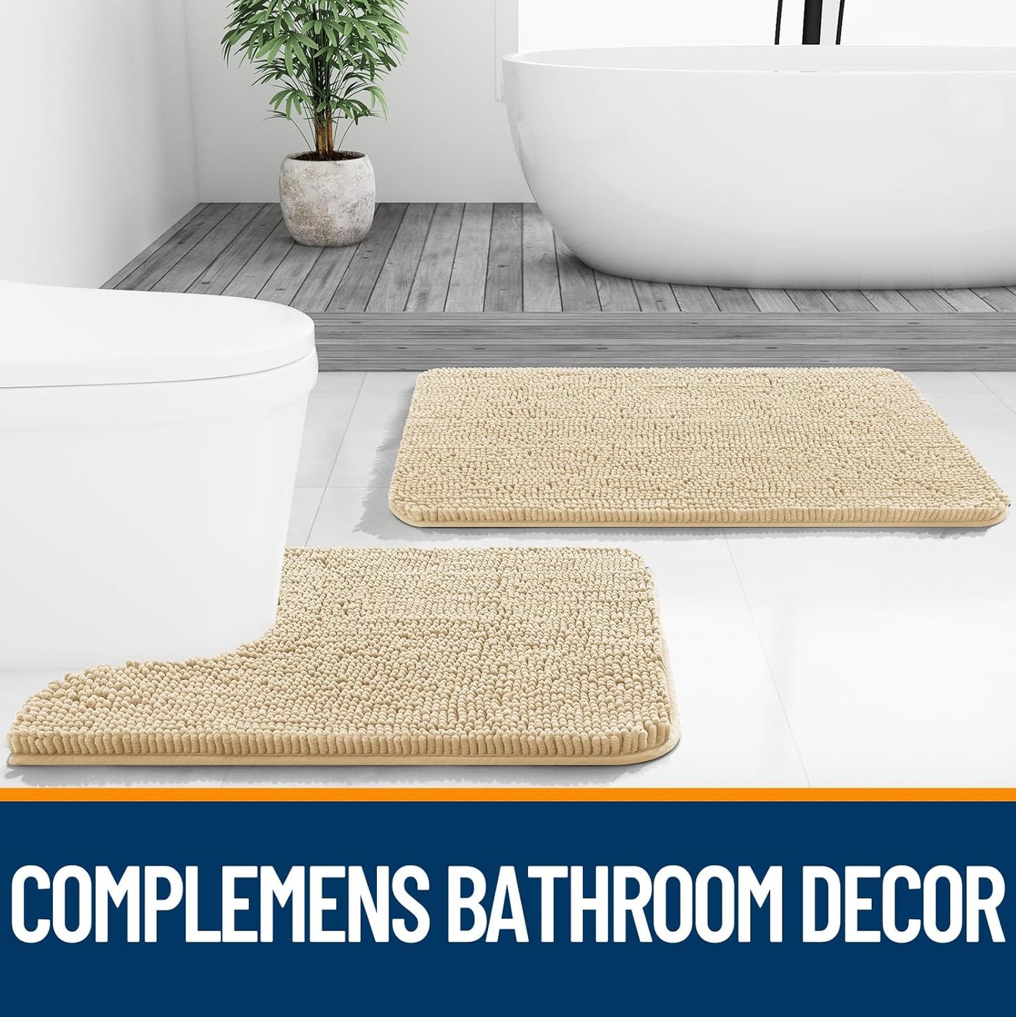 OLANLY Bathroom Runner Rugs - Extra Soft Absorbent Chenille | 47x24, Quick Dry, Machine Washable, Beige
