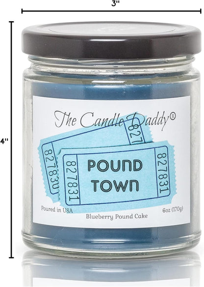 Two Tickets to Pound Town Candle, Blueberry Pound Cake Scented, Funny 6 OZ Jar, 40 Hour Burn Time