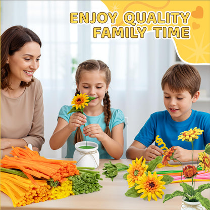 POMBUDS 430 PCS Pipe Cleaners Flower Kit, Sunflower, 6 Bright Color, with Potted Plant Accessories, Durable Chenille Stems Fuzzy Sticks Craft Supplies, Pipe Cleaner for DIY Art and Craft
