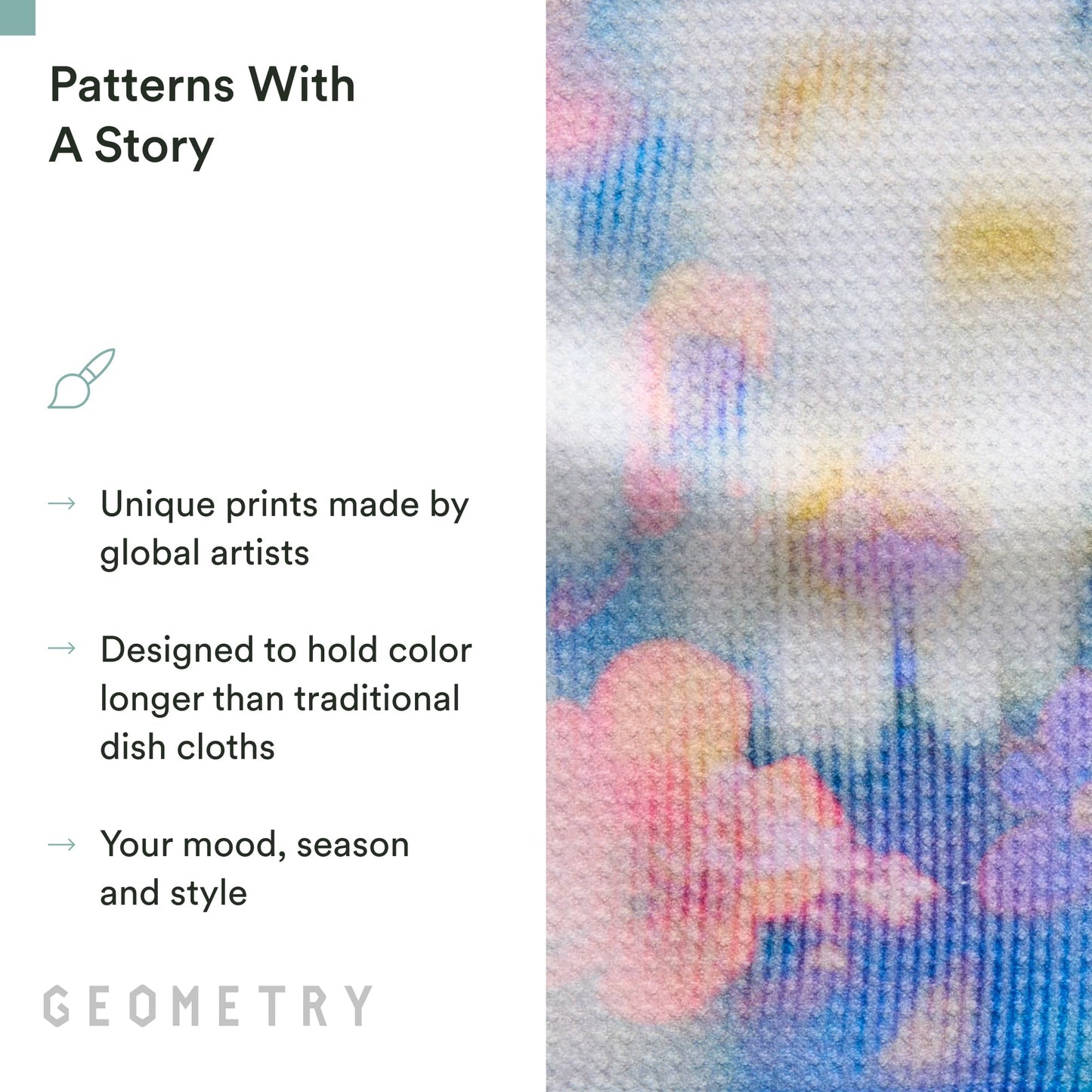 GEOMETRY Kitchen Dish Cloths - Spring & Summer Collection - Premium Dishcloths with Geoweave - Absorbent & Fast Drying Kitchen Towels - Soft Floral, 10" x 10" - 3-Pack