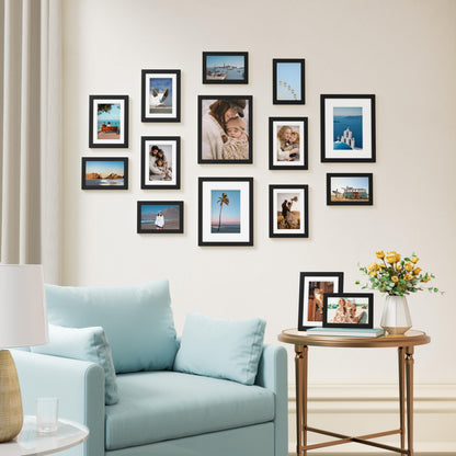 Vittanly 15 Pack Picture Frames Collage Wall Decor for Mounting or Tabletop Display, Gallery Frame Set for Family, Multi Sizes Including 3pcs 8x10, 6pcs 5x7, 6pcs 4x6, Black