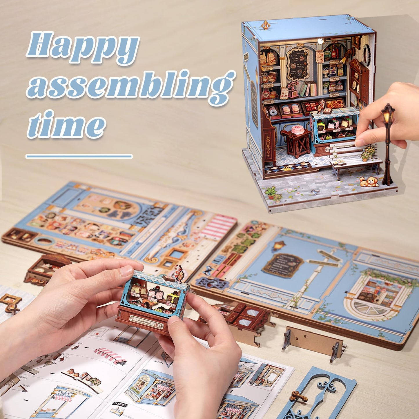 Fsolis Book Nook Kit - DIY Miniature House Kit for Adults, Booknook Bakery Bookshelf 3D Wooden Puzzles Gifts for Women Puzzle Lovers (Sweet Marie)