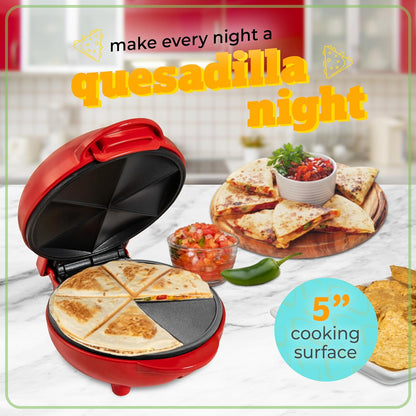 Nostalgia Taco Tuesday Quesadilla Maker – 5 Inch Cooking Surface for Mini Quesadillas, Red