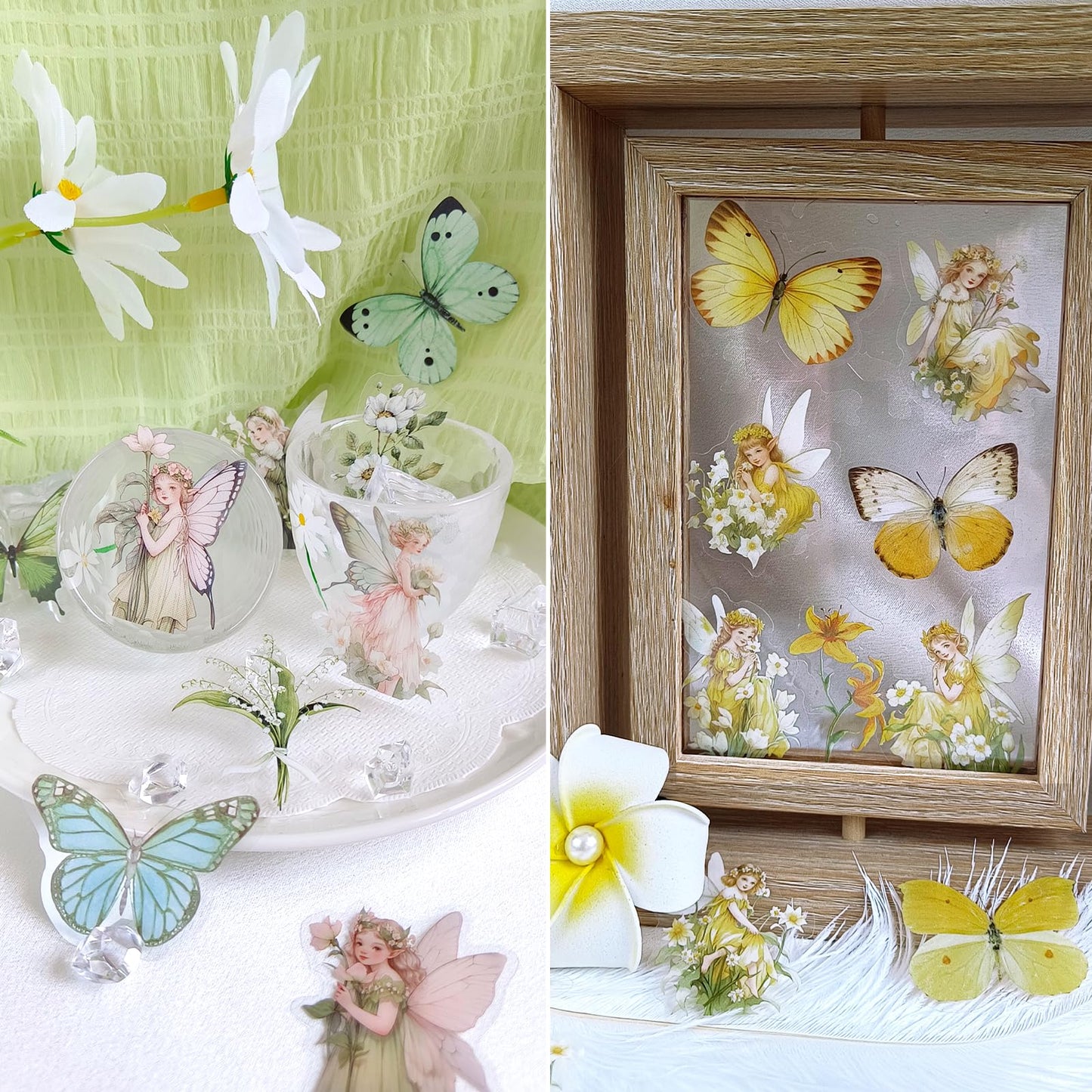 Ychsring Angel Fairy Stickers Set - 160 Pcs Clear PET Fairy Stickers for Scrapbook, Journal, Junk Journal, Collage - Waterproof Transparent for Resin, Craft & Scrapbook Supplies