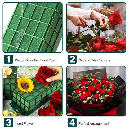 4 Pack Floral Foam Cage, Foam Cage Blocks for Fresh Flower, Green Flower Cage Holders for Artificial Flower Arrangement, Wedding Holiday, Interior and Garden Decorations