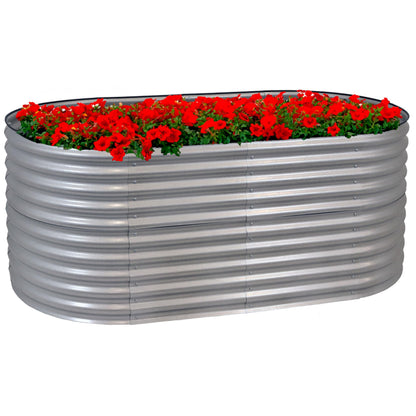 Sunnydaze 79-Inch Oval Raised Garden Bed - Stackable Steel Vegetable Flower Bed Planter Kit with Rubber Edge Trim - Silver