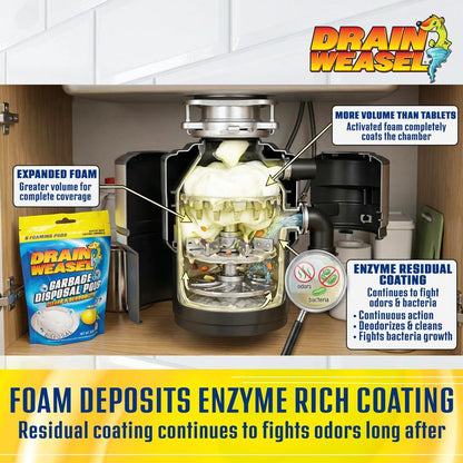Drain Weasel Garbage Disposal Pods Cleaner and Deodorizer, Sink Odor Eliminator with Foaming Action, Septic-Safe Enzyme Formula, Fresh Lemon Scent, Pack of 5