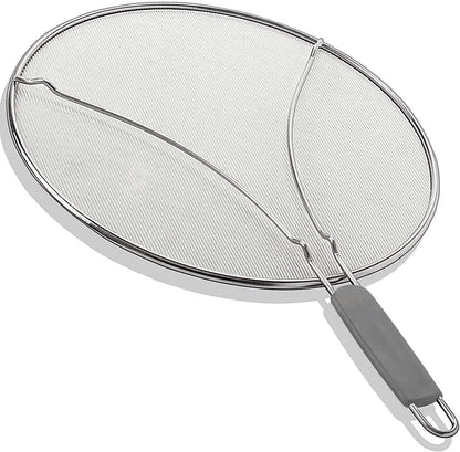 13" Grease Splatter Screen for Cooking | Stainless Steel Oil Splatter Guard and Ultra-Fine Mesh Protects Skin from Burns | TPR Tight-Grip Handle (Grey)