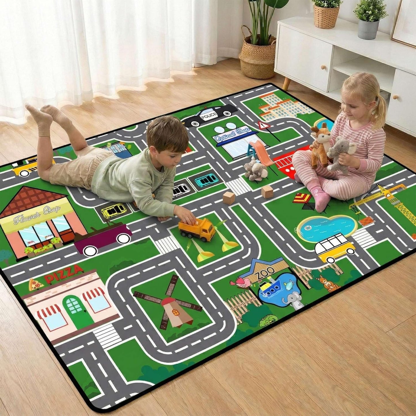 3x5 Car Rugs for Kids Toy - Car Track Carpet for Boys Road Rug for Bedroom Road Map Carpet for Kids Toy Play Mat Farm
