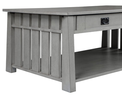 HOMES: Inside + Out Clairemont Farmhouse Rectangle Lift-Top Solid Wood 46 in. Coffee Table with 2-Drawer and 1-Shelf for Living Room, Bedroom, Reception Room, Gray