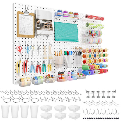 FZK Peg Board, 82PCS Metal Pegboard Wall Organizer Kit. Heavy Duty Pegboard, Peg Boards, Pegboard for Walls, White Pegboard for Garage Craft Room Workbench Office Kitchen Tool Organization, 36 * 24