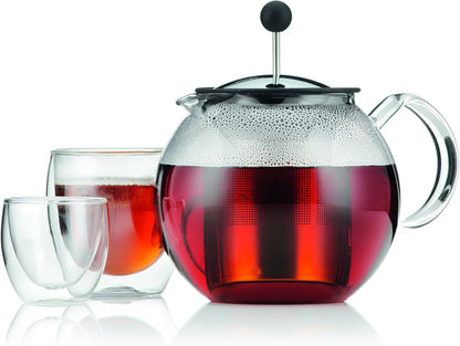 Bodum Assam Glass Tea Press, 34oz with Stainless Steel Filter, Brushed