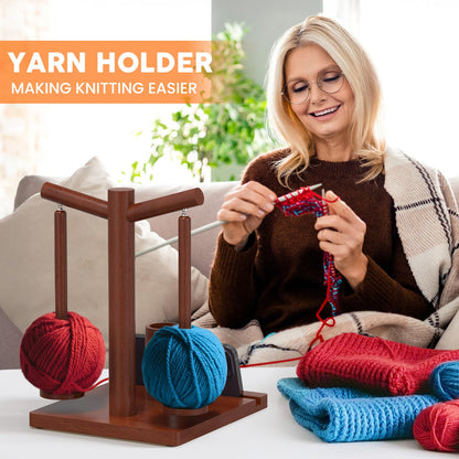 HangerSpace Wooden Yarn Holder for Crocheting and Knitting, Upgraded Magnetic Rotating Yarn Spinner with 2 Spindles, Perfect for Crocheting and Knitting Lovers