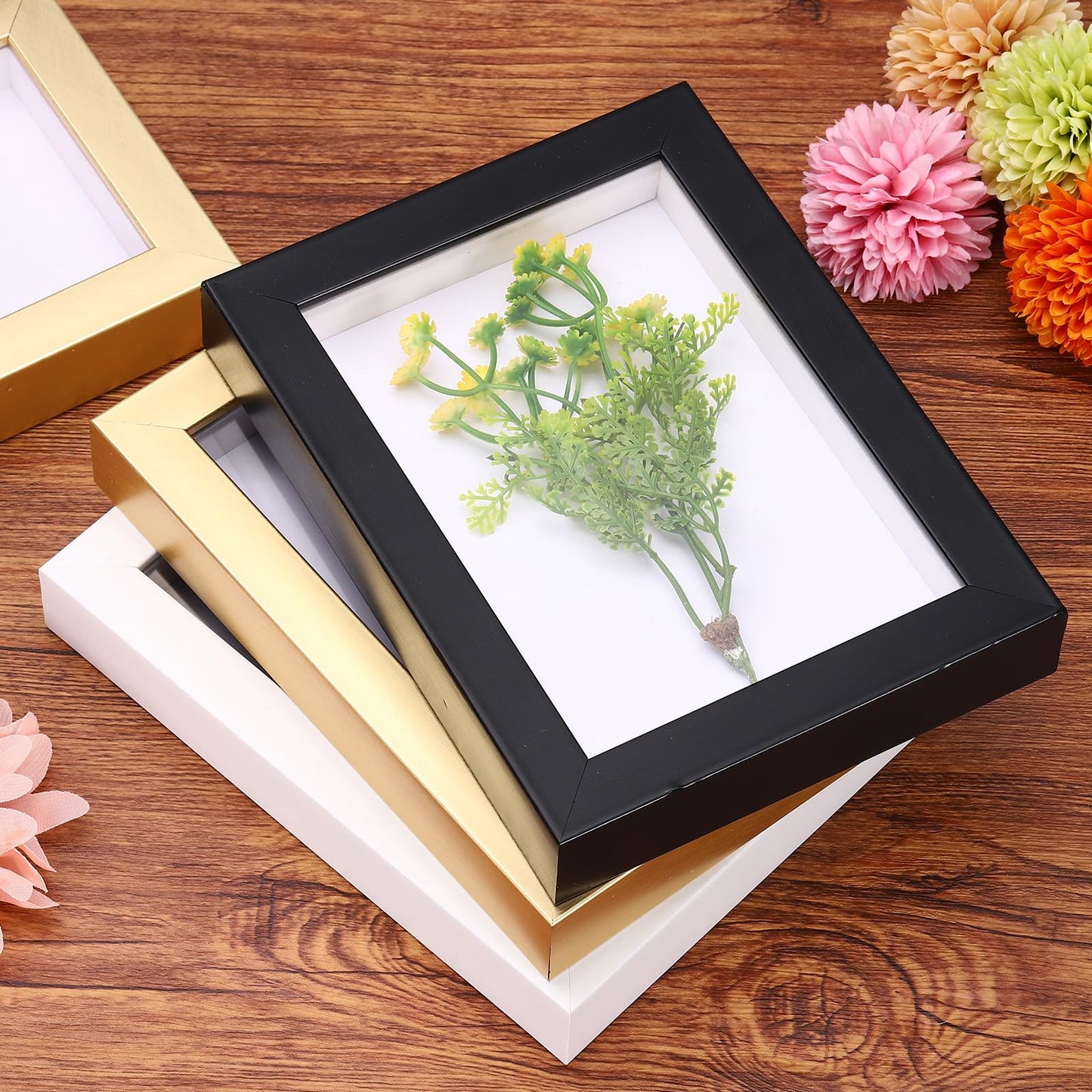 uxcell 4x6 Inch Shadow Box Display Frame, 2cm Deep Photo Shadow Box Plastic Display Case Wall Mount & Tabletop Display for DIY Photos Flowers Memorabilia Wedding Birthday, Gold