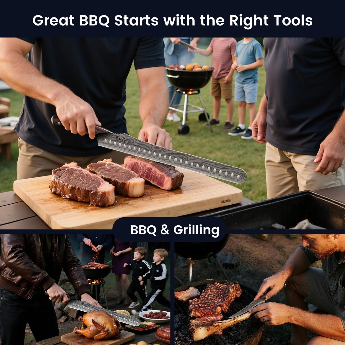 SYOKAMI Brisket Slicing Knife Set, Carving and Boning Knife for Meat & Turkey Cutting, Japanese Style High Carbon Steel Kitchen Knives Set For Home & BBQ, Wood Ergonomic Full Tang Handle, Ideal for Gift