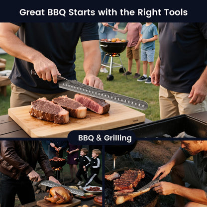 SYOKAMI Brisket Slicing Knife Set, Carving and Boning Knife for Meat & Turkey Cutting, Japanese Style High Carbon Steel Kitchen Knives Set For Home & BBQ, Wood Ergonomic Full Tang Handle, Gift for Mom