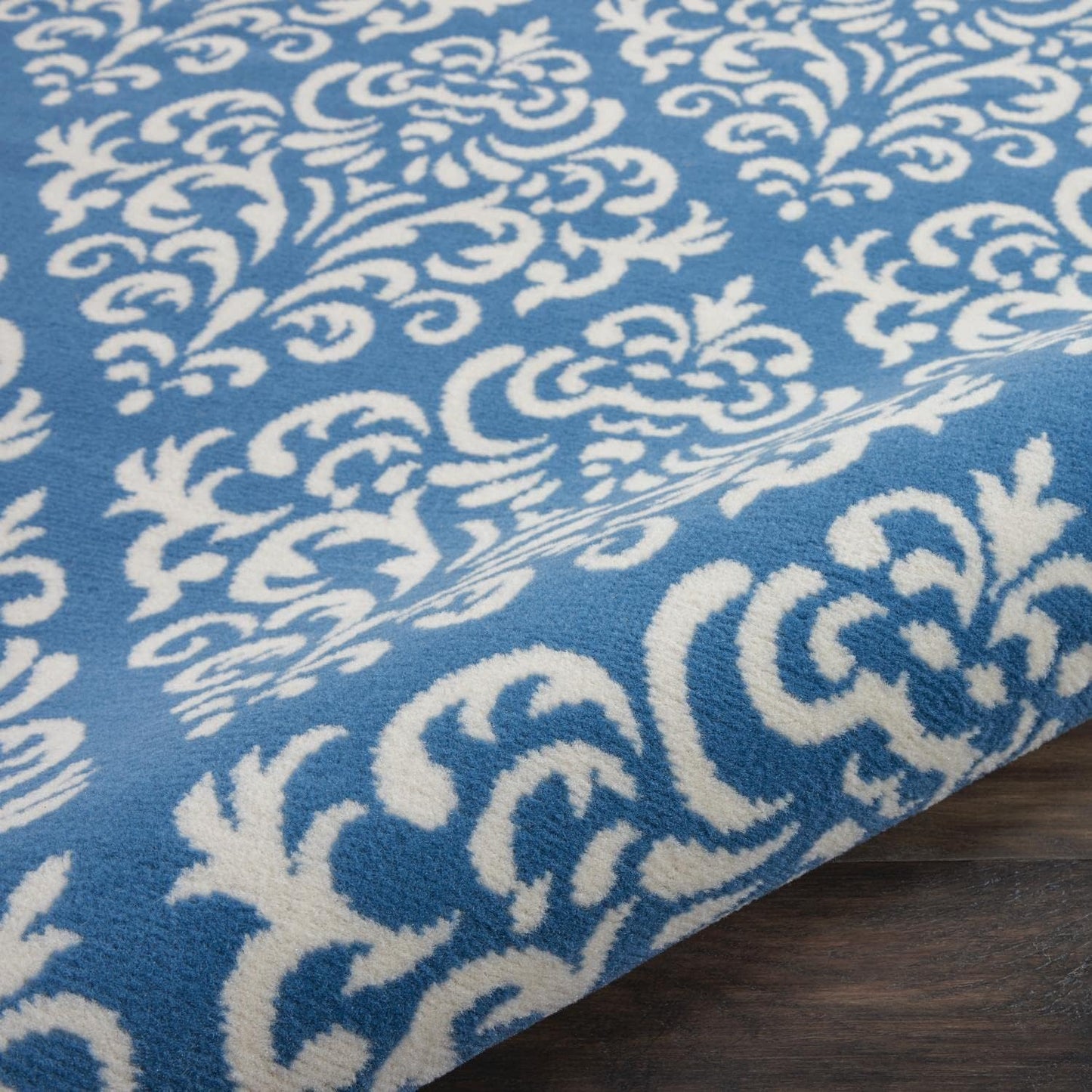 Nourison Grafix Damask Blue Area Rug, 5'3" x ROUND, Easy-Cleaning, Non-Shedding for Bedroom, Living Room, Dining Room,