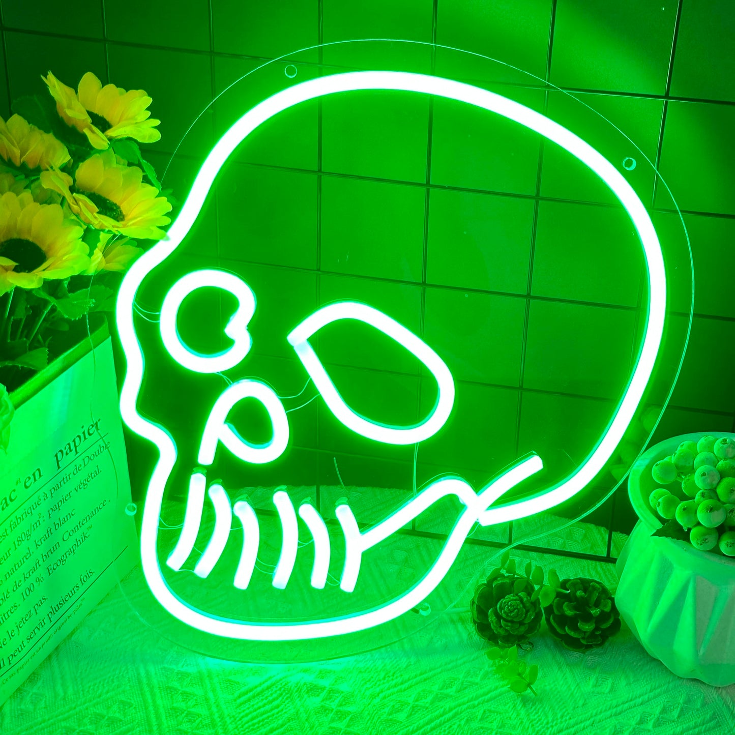 Skull Neon Sign Green Skeleton Head LED Neon Signs Skull Wall Sign Neon Halloween Sign Skeleton Lights Sign for Bedroom Man Cave Game Room Halloween Decor Indoor