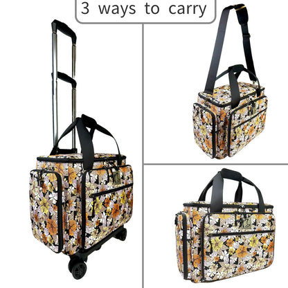 BatlFrist Rolling Sewing Machine Bag with Five 360-Degree Rotating Wheels,Sewing Machine Carrying Case Fits for Most Standard Sewing Machines,YKK zipper,Hard Bottom Pad (Floral)