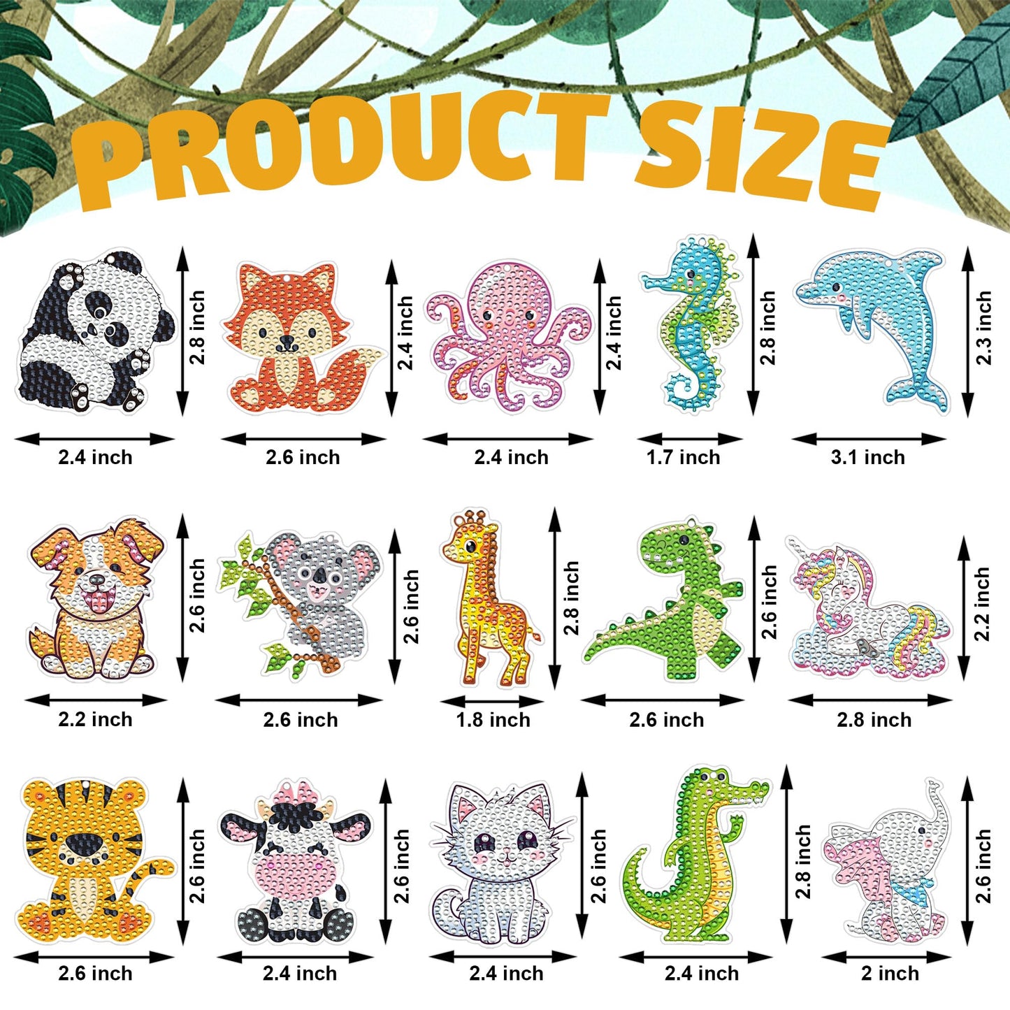 Augisteen 15 PCS Diamond Painting Keychains Animal Diamond Art Ornaments Double Side Diamonds Key Rings DIY 5D Art Pedants for Beginners Birthday Crafting Home Party Decor