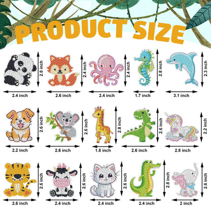 Augisteen 15 PCS Diamond Painting Keychains Animal Diamond Art Ornaments Double Side Diamonds Key Rings DIY 5D Art Pedants for Beginners Birthday Crafting Home Party Decor