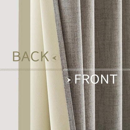 MIULEE Blackout Linen Curtains - 100% Thermal Insulated Greige Drapes | Room Darkening 52x84 Inch (2 Panels)