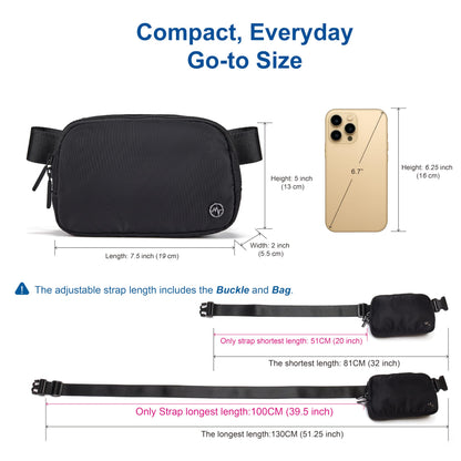Pander Two Way Zipper Fanny Pack Nylon Everywhere Belt Bag for Women, Water Repellent Waist Packs, Crossbody Bags with Adjustable Strap (Black).