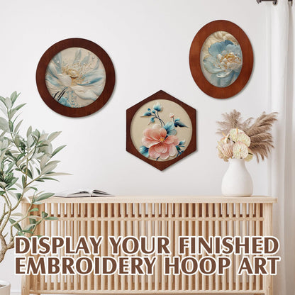 Vercraft 3 Set Embroidery Hoop Frame 8 Inch Decorative Wood Embroidery Frame with 8 Inch Cross Stitch Hoop for Display Finished DIY Art Craft Hanging Sewing Ornaments, Round, Hexagon, Oval
