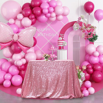 PartyDelight Sequin Tablecloth Fuchsia Pink Sparkly Table Cloth Overlay Square 50"x50"