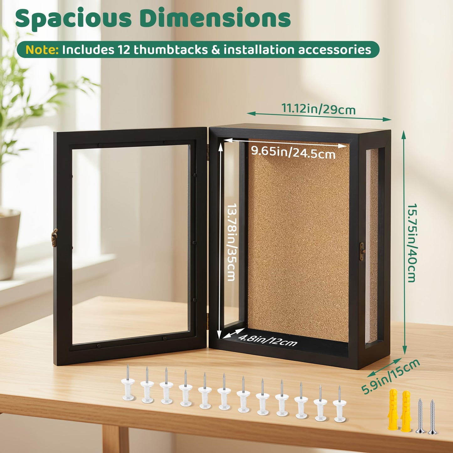 OIHYA Deep Shadow Box Frame, 11x15x5 Inch Black Solid Wood Wall Mounted Shadow Boxes Display Cases with Vintage Metal Door Lock, Clear Acrylic Panel for Flowers, Picture, Keepsake Display