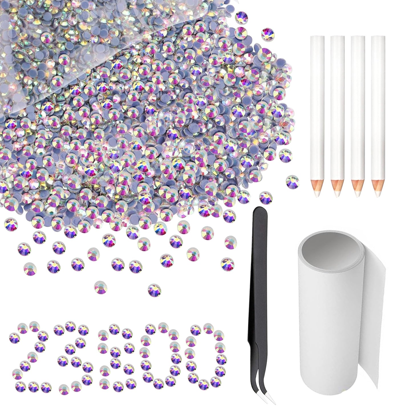 23800 Pcs Hotfix Crystal AB Flatback Rhinestones Bulk for Crafts,Clothes,Nail Art with Rhinestone Transfer Paper and Picking Pen and Clip (SS10,Crystal AB)