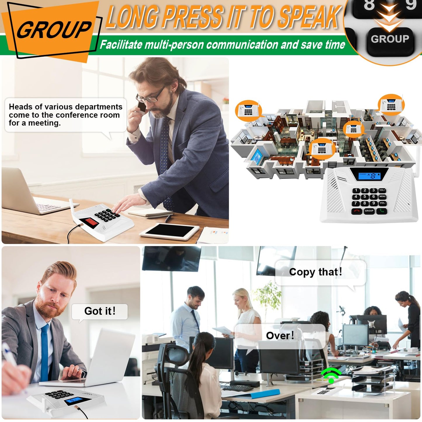 Intercoms Wireless for Home Upgraded, Hands Free Intercom 5300ft, Real-Time Two Way Intercoms for Home with Group Call, Full Duplex Wireless Intercom System for Business Office(4 Pack)