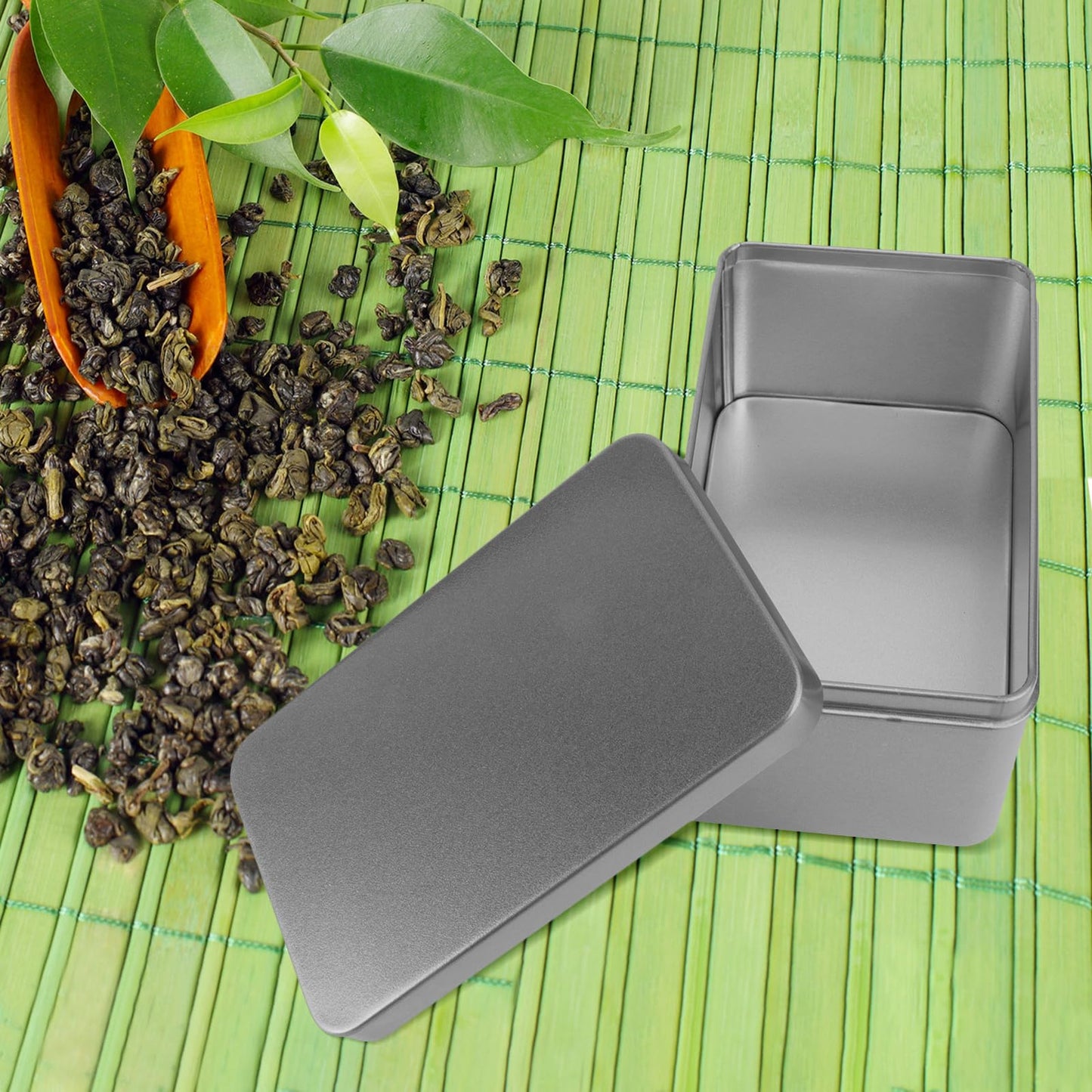NUOBESTY Rectangular Tinplate Tea Leaf Storage Box 5.23X3.34X2.51In Mini Portable Metal Container with Lid for Home Organization Candies and Small Items