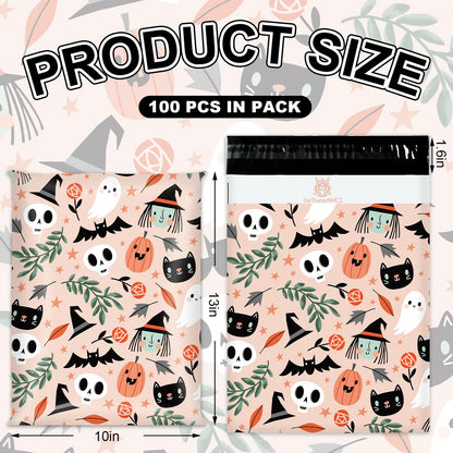 JarThenaAMCS 100Pcs Halloween Poly Mailers 10 x 13 Inch Spooky Ghost Pumpkin Packaging Bags Self Seal Mailing Envelope Bags for Small Business Clothing Gift
