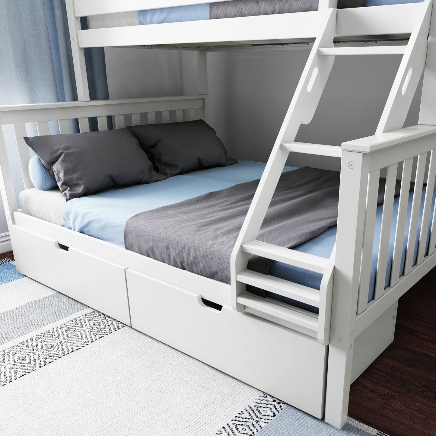 Max & Lily Bunk Bed, Twin XL-Over-Queen Wood Bed Frame for Kids with Storage Drawers, White
