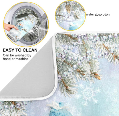 Kcldeci Merry Christmas Dish Drying Mat 18x24 Inch, Snowman Winter Xmas Drainer Pad for Kitchen Countertops