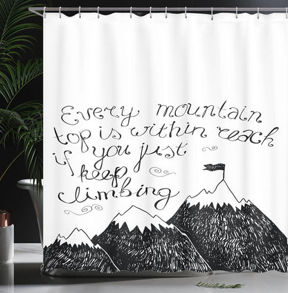 Ambesonne Wording Shower Curtain, Sketchy Mountains Hand Writing Style Letters, Cloth Fabric Bathroom Decor Set with