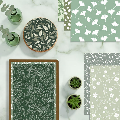 LENSARKU 24 Sheets 11.8 x 11.8 Inch Sage Green Botanical Scrapbook Paper, 160gsm Double Sided Decorative Paper for Junk Journals, Wrapping & Mixed Media, DIY Card Making, Photo Album, Journal Decor
