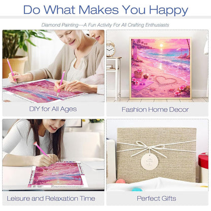 ajepon 3 Pack Heart Diamond Art Kits for Adults - Beach 5D Diamond Painting, Heart Gem Art for Adults, Gem Painting Kits for Wall Home Decor Arts Craft 12x12inch