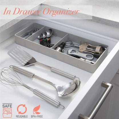 Kitchen Details 3 Compartment Adjustable Drawer Organizer | Utensil & Gadget Holder Tray | Cabinet & Storage