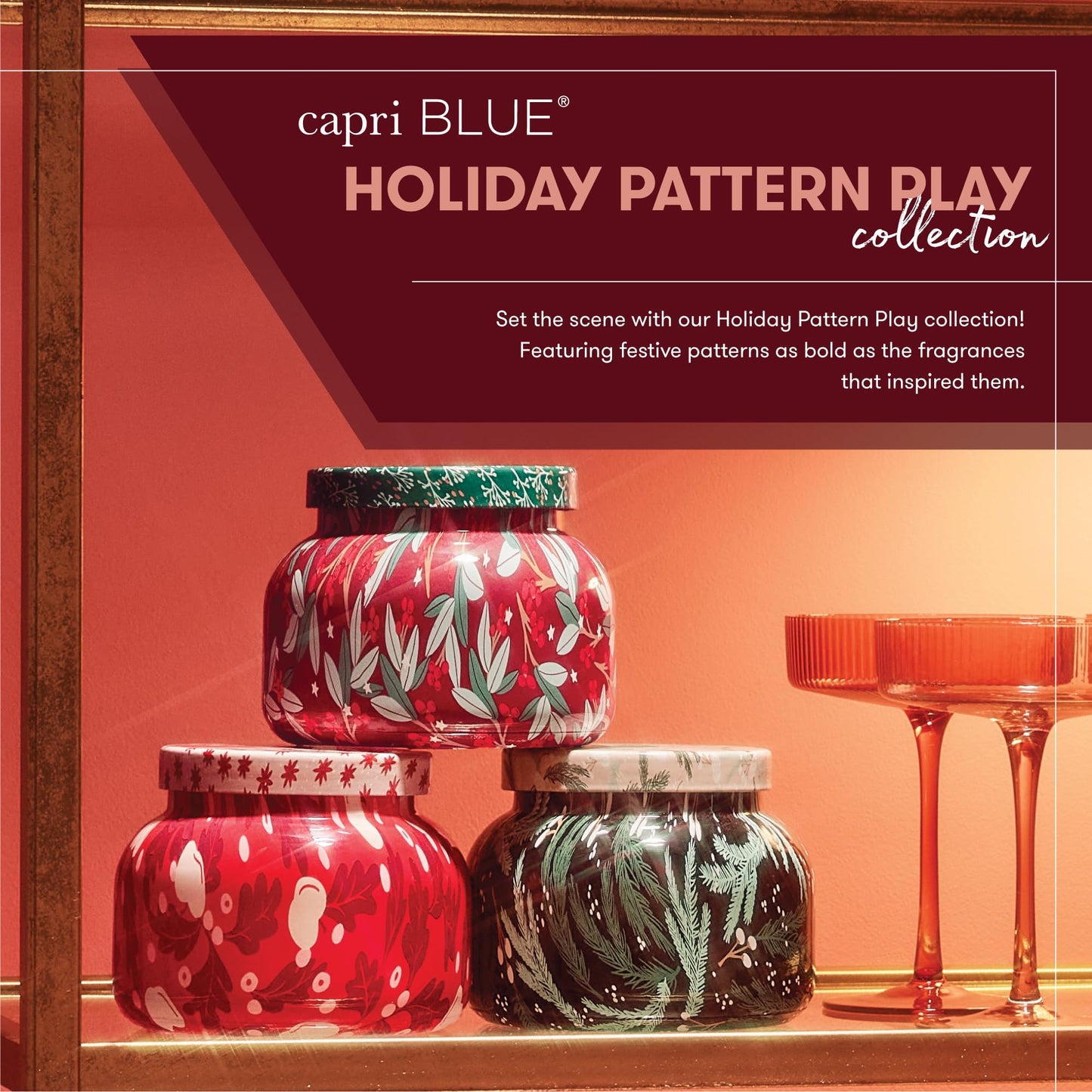 Capri Blue Tinsel & Spice - Pattern Play Holiday Candle - Petite Glass Jar - Luxury Candles - Scented Candle with Notes of Juniper Berry & Cinnamon - Decorative Gift (8 oz)