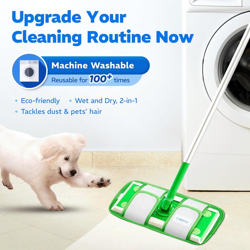 Befanty 4 Pack Reusable Microfiber Mop Pads, Compatible with Swiffer Sweeper, Machine Washable Cloths, Scraper Included, Refills for All Floor Cleaning, Hook and Loop, Wet Dry - 10"- 12"