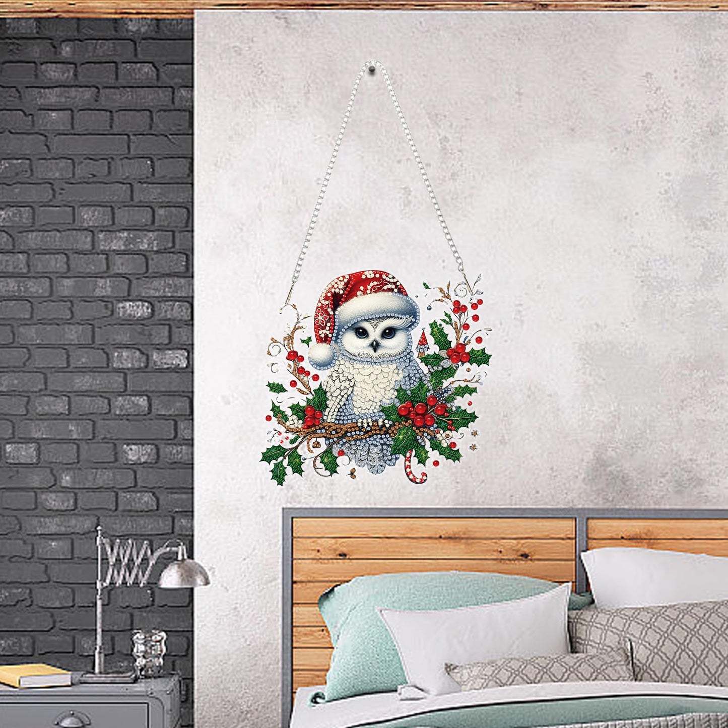 Auremi Christmas Diamond Art Painting Pendant Kits with Chain,5D Owl Diamond Art Hanging Kit DIY Diamond Crystal Window Door Hanging Pendant Kit for Adults Gift Wall Decor