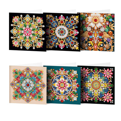 pigpigboss 6 Packs Mandala Diamond Art Greeting Card Kit, Flower Birthday Cards Paint with Diamonds, Special Shaped Diamond Painting Dots Cards Crafts for Adult Holiday Wishes and Blessing