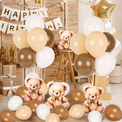 12 Sets Brown Bear Baby Shower Balloon Stand Kit for Table Teddy Bear Table Centerpieces Party Decor Baby Shower with Balloon Decoration for Girl and Boy Birthday Newborn Gender Reveal Party Supplies