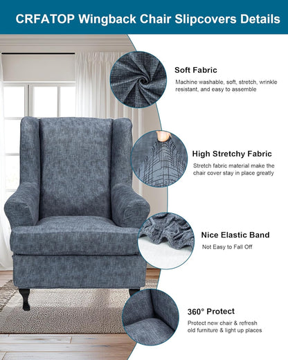 2 Chair,A21 CRFATOP Waterproof Wing Chair Slipcovers Piece Stretch Wingback Chair Cover Spandex Fabric Wingback