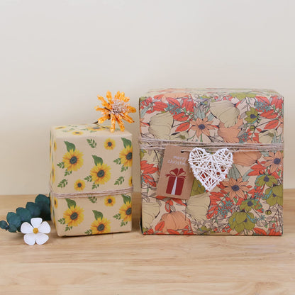 Aimyoo Kraft Floral Wrapping Paper Bundle, Vintage Spring Flowers Rose Gift Wrap Paper for Wedding Bridal Shower Birthday, 3 Rolls 17 in x 10 ft per Roll