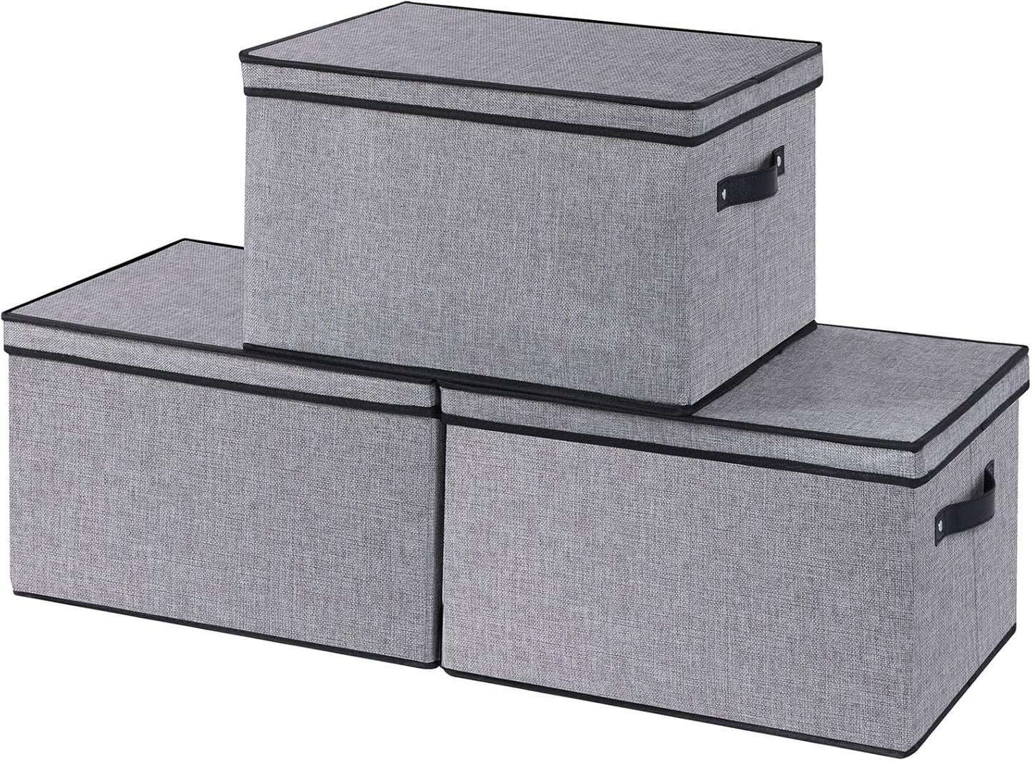 Fabric Storage Boxes, 3 Pack Large 16.5 x 11.8 x 10.2 Inch Baskets with Lids, Decorative Linen Closet Organizers with